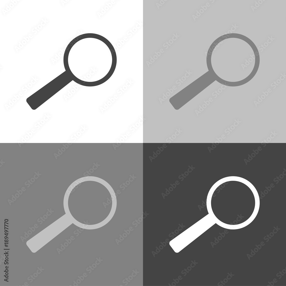 Search and magnify icon. Magnifier or loupe sign. Set vector icon on white-grey-black color