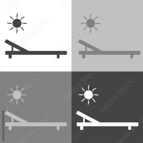 Set icon of the chaise lounge. Badge of sun loungers. Lounger free of charge. Vector icon on white-grey-black color
