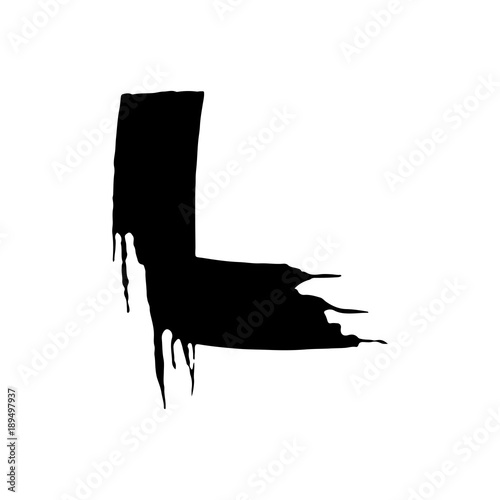 Letter L. Handwritten by dry brush. Rough strokes font. Vector illustration. Grunge style elegant alphabet.