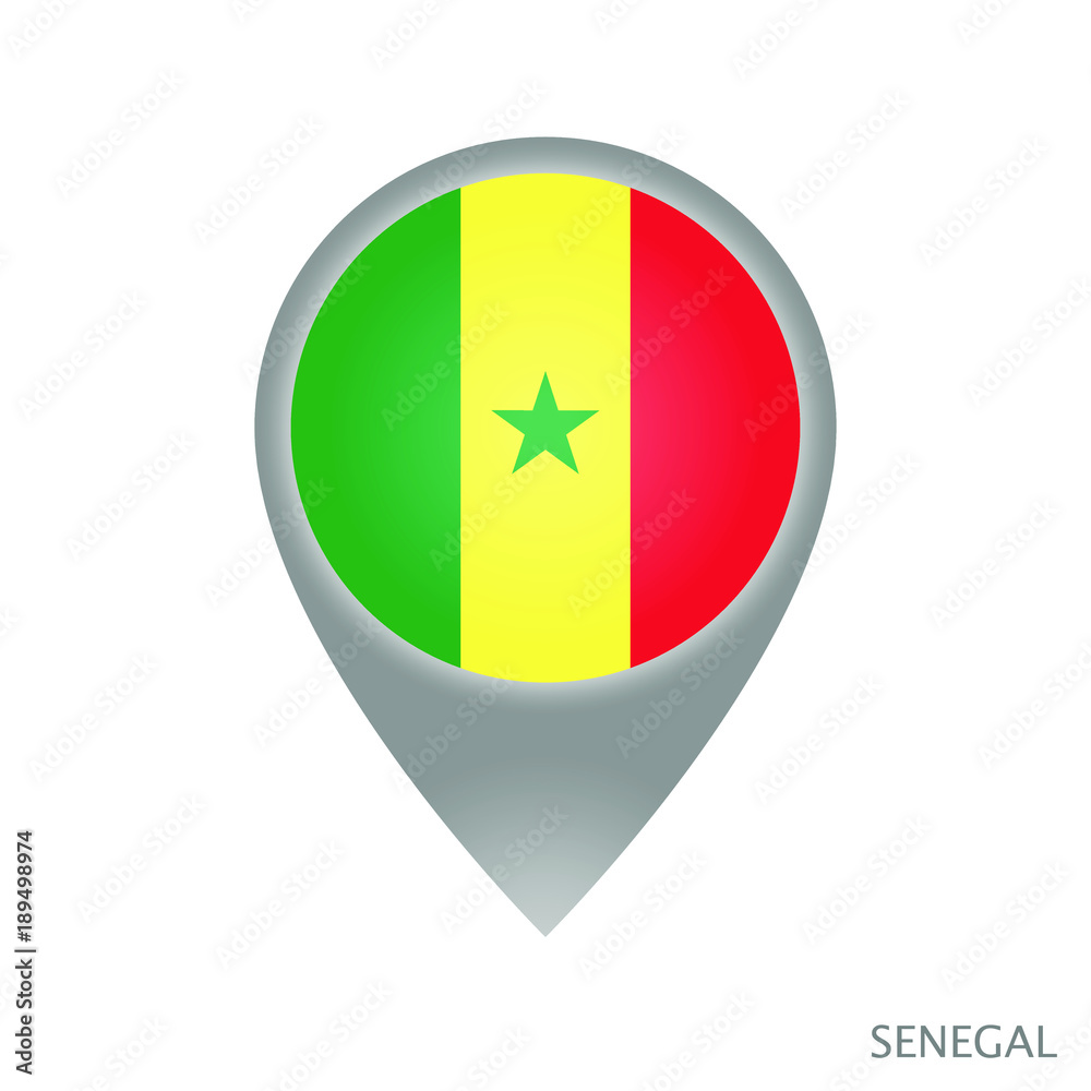 Map pointer with flag of Senegal. Gray abstract map icon. Vector Illustration. Map pointer with flag of Senegal. Gray abstract map icon. Vector Illustration.
