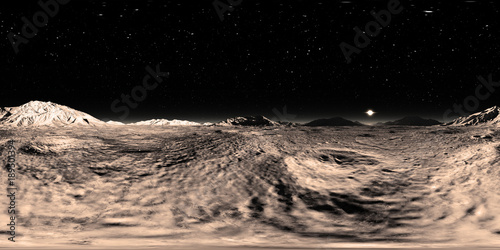 Fototapeta Naklejka Na Ścianę i Meble -  360 HDRI panorama of Mercury planet. Mercury landscape, environment map. Equirectangular projection, spherical panorama