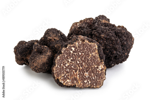 Black truffles and oak leaves.