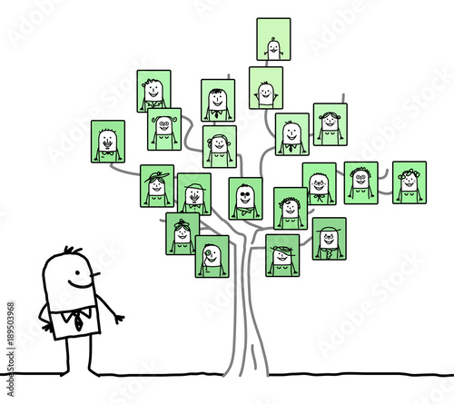 Cartoon Man Watching a Family Tree