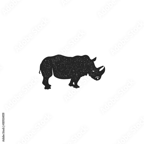 Rhino icon silhouette design. Wild animal symbol and element isolated on white background. Vintage hand hand animal pictogram. Stock vector illustration of rhinoceros