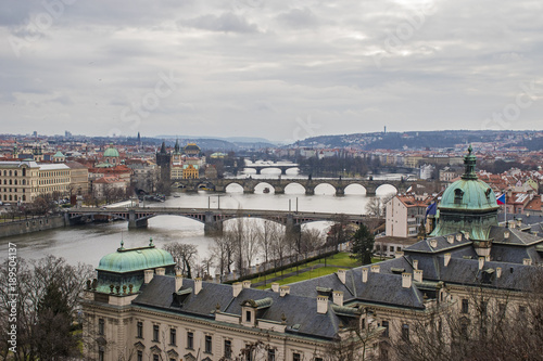 View on the Prague bridges, river and old town photo