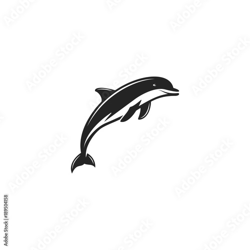 Dlphin black icon. Silhouette symbol of dolphin isolated on white background. Wild animal pictogram for logotype templates, badges, logo, t shits, tee designs. Stock vector illustration