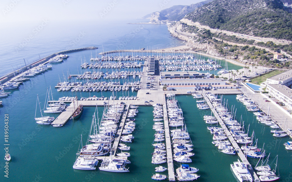 Drone view of Port Ginesta. Barcelona
