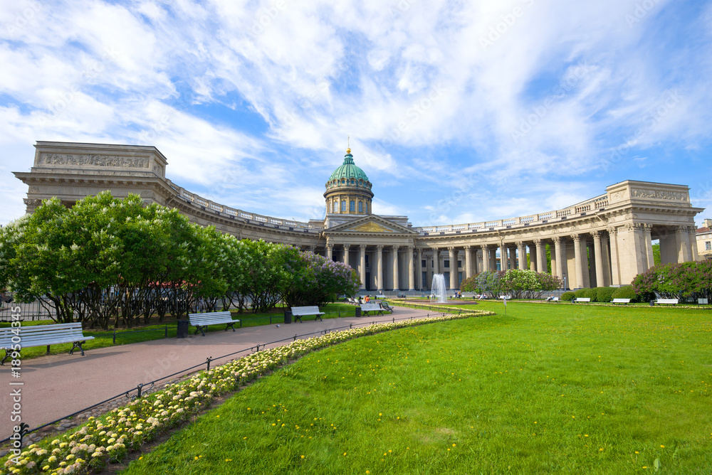 Kazan Cathedral in the June solar morning. St. Petersburg