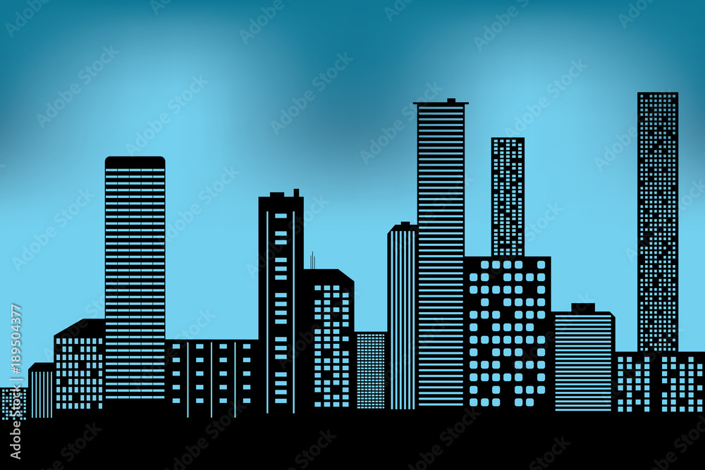city scape black architectural building icon. design silhouette flat style on blue background Illustration vector