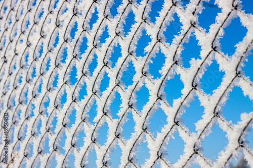 metal mesh in the hoarfrost
