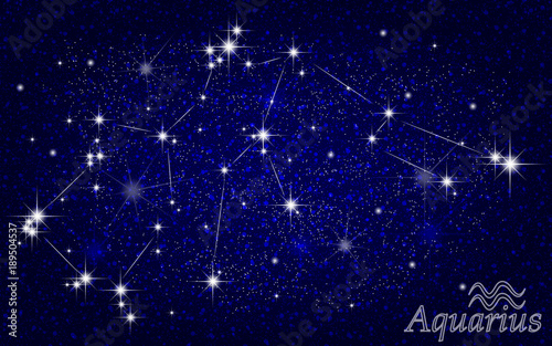Constellation of Aquarius in a starry blue sky