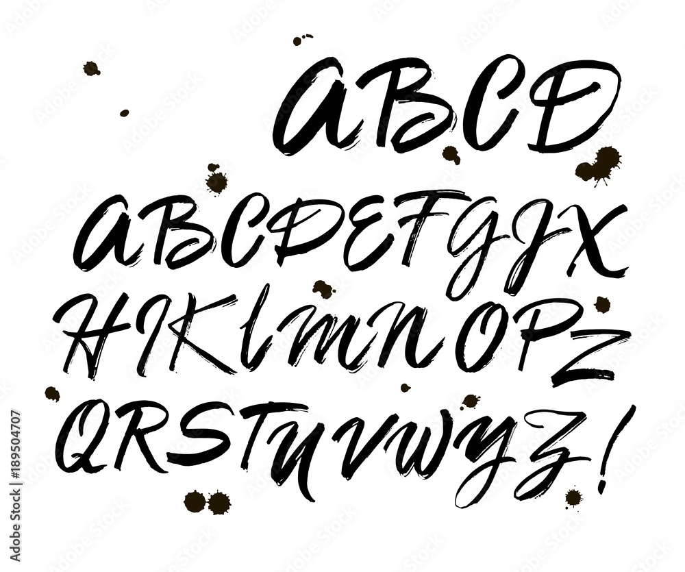 Vector Acrylic Brush Style Hand Drawn Alphabet Font. Calligraphy alphabet on a white background Vector Acrylic Brush Style Hand Drawn Alphabet Font. Calligraphy alphabet on a white background
