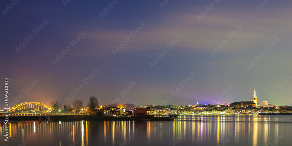 Panoramic evening view of the Dutch city of Nijmegen