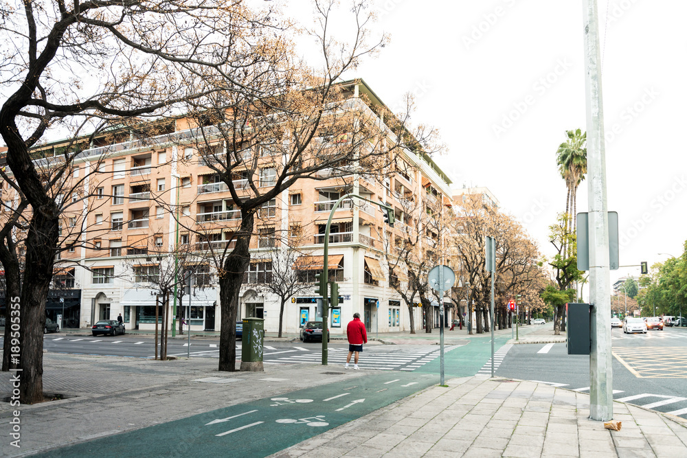 Obraz premium SEVILLA, SPAIN - ANUARY 13, 2018: Street view of downtown in Sevilla city, Spain