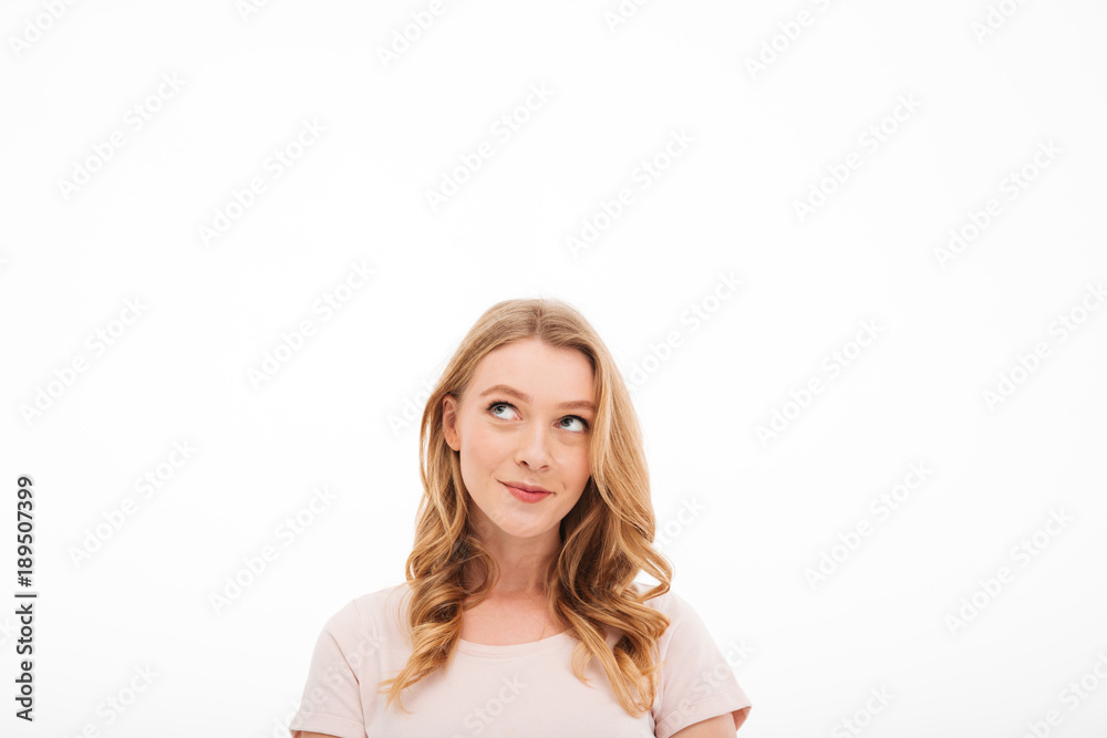 Thoughtful lady standing isolated Thoughtful lady standing isolated
