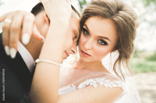 Close up of a nice young wedding couple