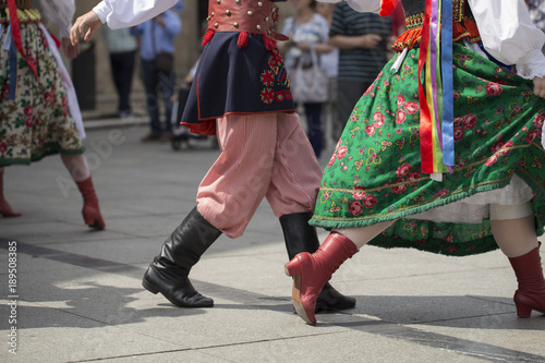 Polish folk dance group with traditional costume