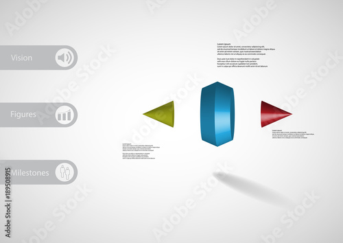 3D illustration infographic template with two spiked cone vertically divided to three parts