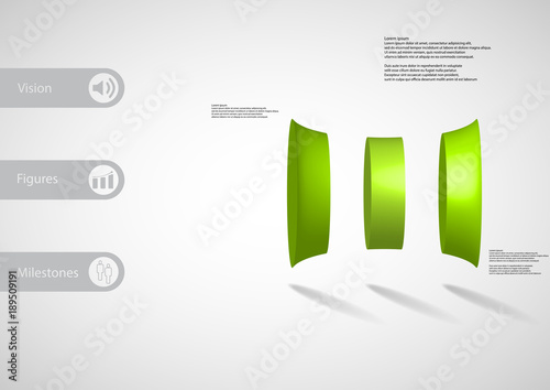 3D illustration infographic template with deformed cylinder vertically divided to three parts