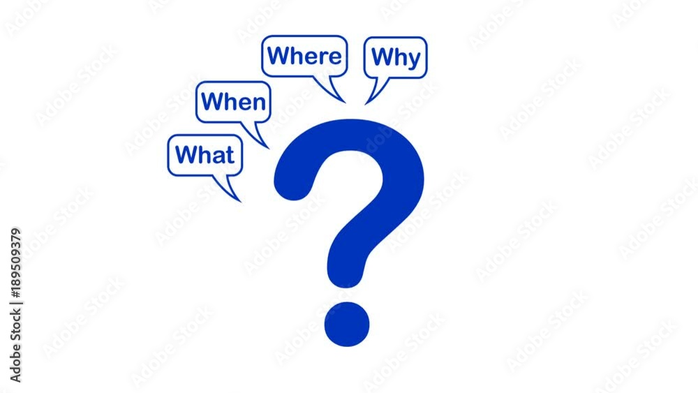 Video animation of Questions mark, what, when, where, why, who, how on isolated / white background Video animation of Questions mark, what, when, where, why, who, how on isolated / white background