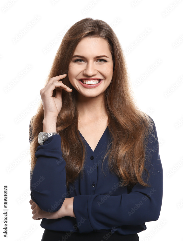 Portrait of smiling young woman, isolated on white Portrait of smiling young woman, isolated on white