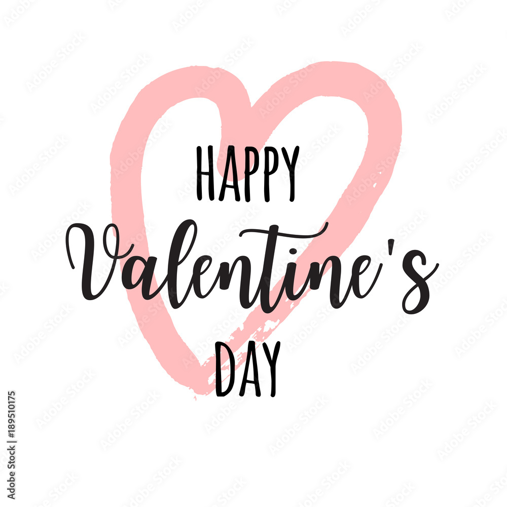 Hand drawn lettering for valentines day with drawn heart. Vector typography design isolated on white background. Hand drawn lettering for valentines day with drawn heart. Vector typography design isolated on white background.