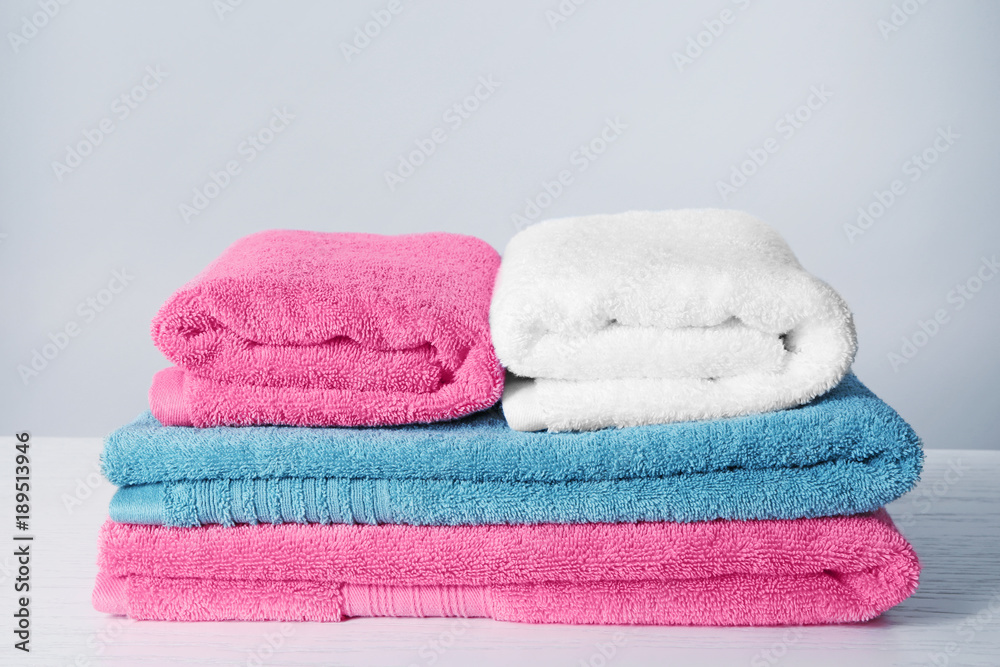 Stack of clean towels on table Stack of clean towels on table