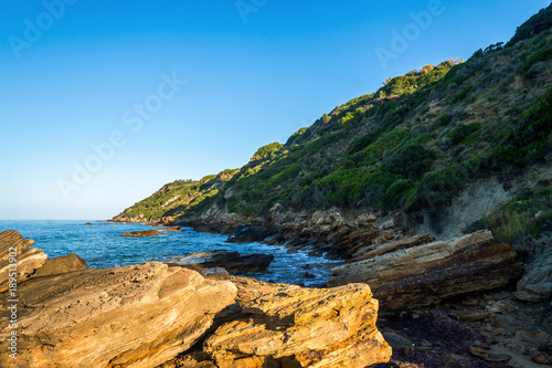 Rocky coastline in Ionian sea, Corfu, Greece.