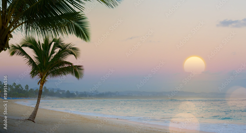 Art Beautiful sunset over the tropical beach