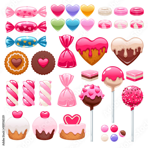 Valentine's day sweets set. Assorted candies.