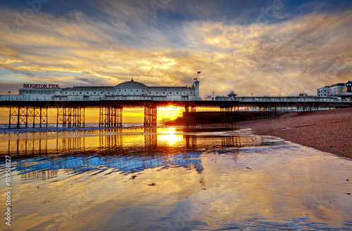 Brighton Pier with a fiery sunset