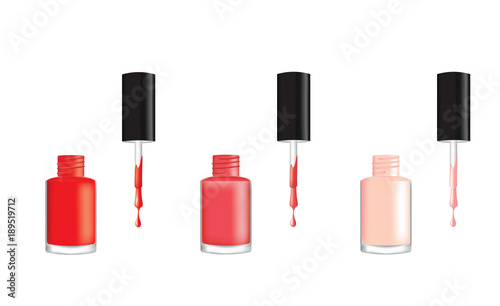 Nail polish in three different colors, vector