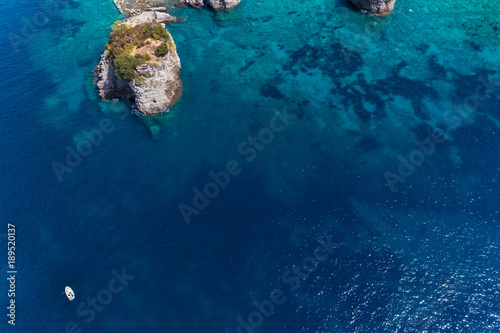 Aerial view on the beach on the island of St. Nicholas. Montenegro. 