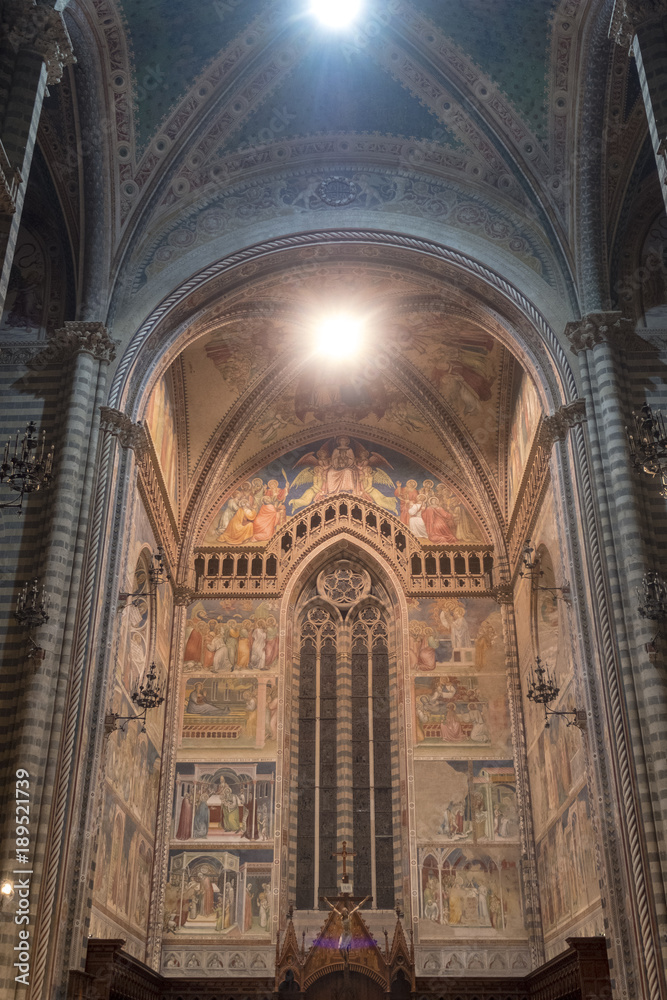 Orvieto (Umbria, Italy), interior of the medieval cathedral, or Duomo, by night