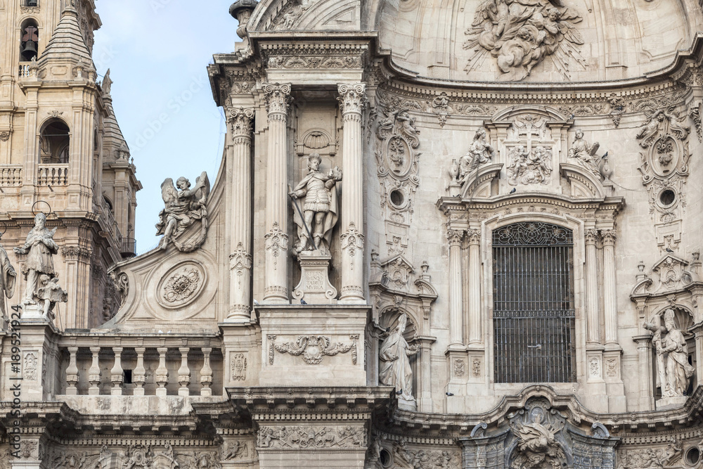 Detail cathedral facade, baroque style,Murcia,Spain.