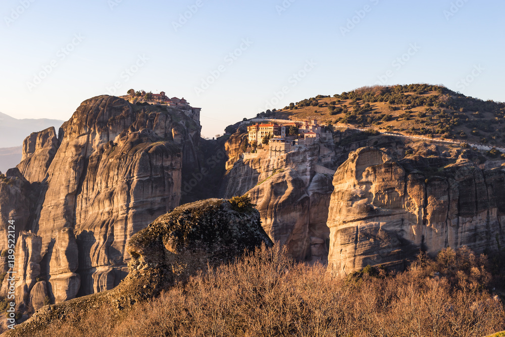 The Meteora with Varlaam and Great Meteoron Monasteries, Thessaly, Greece