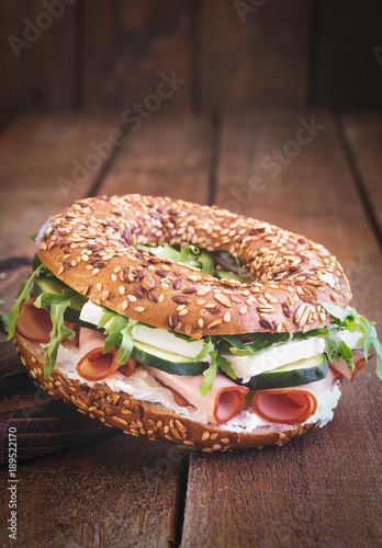 Homemade Sandwich With Arugula, Cheese, Cucumber and Ham