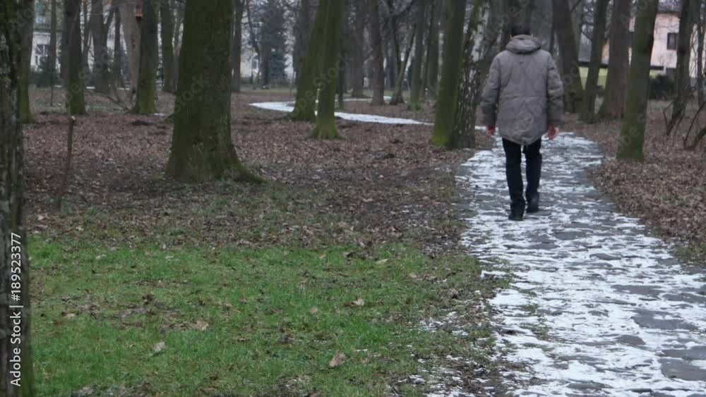 January 21, 2018, Ivano-Frankivsk, Ukraine, Walking along a walkway of the winter park, city park January 21, 2018, Ivano-Frankivsk, Ukraine, Walking along a walkway of the winter park, city park