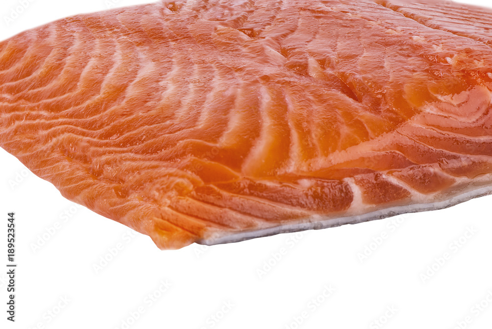Delicious portion of fresh salmon fillet isolated on white background. Delicious portion of fresh salmon fillet isolated on white background.