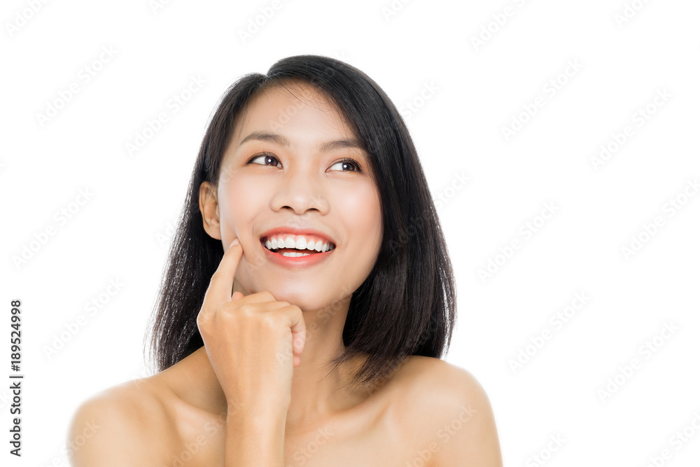 Beautiful woman face close up portrait studio on white background Beautiful woman face close up portrait studio on white background
