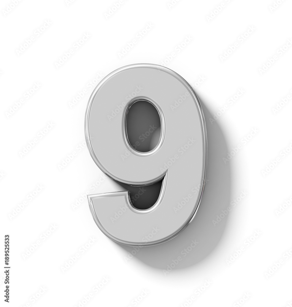 number 9 3D silver isolated on white with shadow - orthogonal projection number 9 3D silver isolated on white with shadow - orthogonal projection