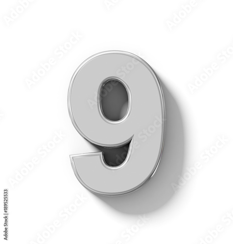 number 9 3D silver isolated on white with shadow - orthogonal projection