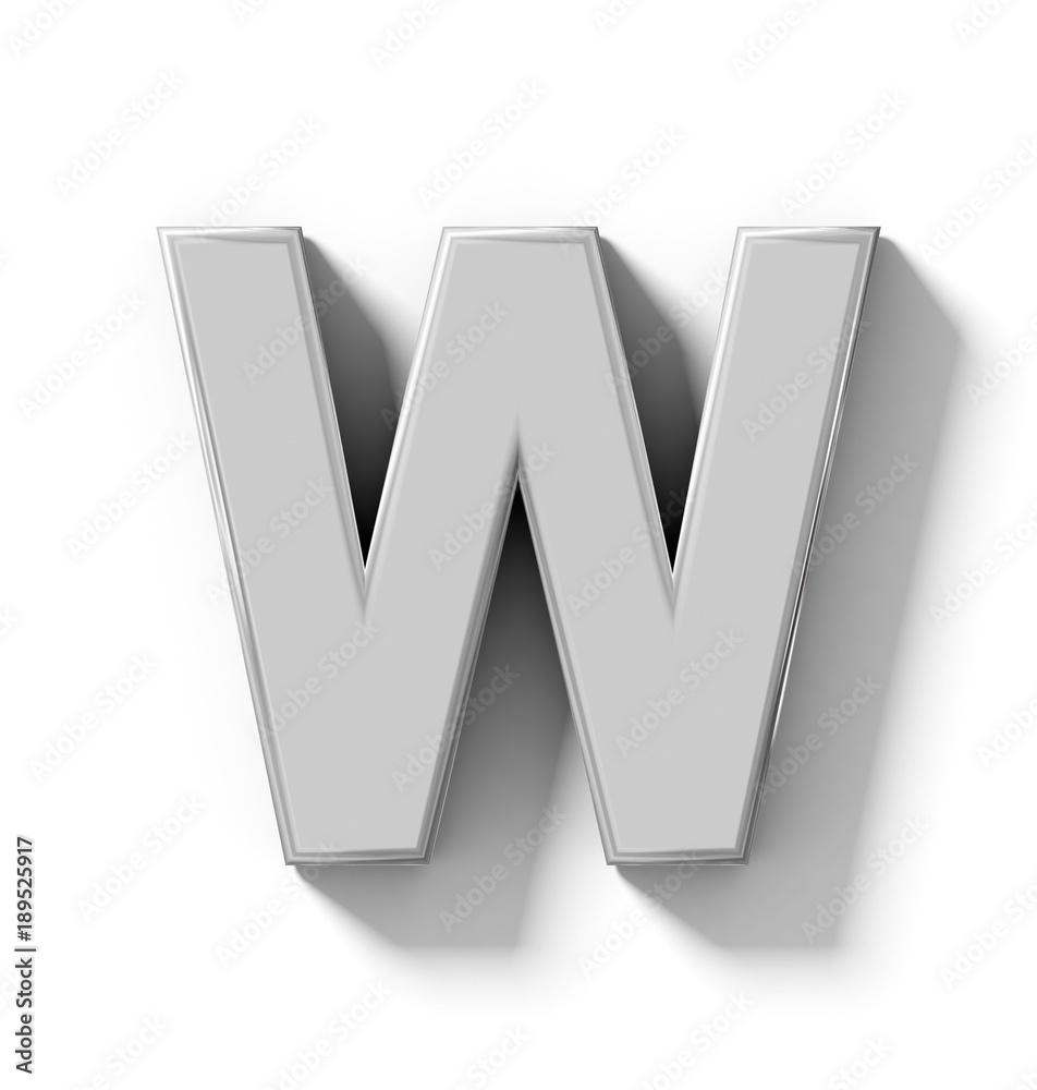 letter W 3D silver isolated on white with shadow - orthogonal projection letter W 3D silver isolated on white with shadow - orthogonal projection