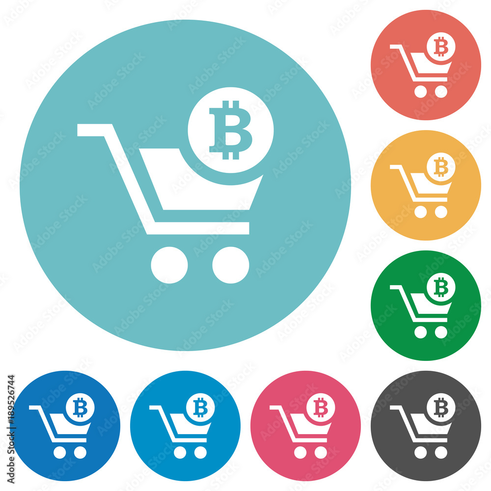 Checkout with Bitcoin cart flat round icons Checkout with Bitcoin cart flat round icons