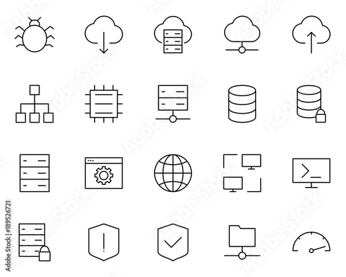 Hosting Line Icons Set. Vector Simple Minimal 96x96 Pictograms