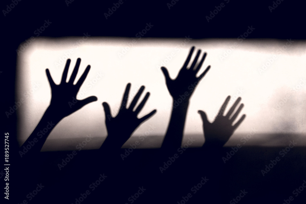 Abstract Background. Black Shadows Of A Hands On The Wall. Silhouette Of A Hands On The Wall. Nightmares in Children. Scary Dreams.Hands Silhouette.