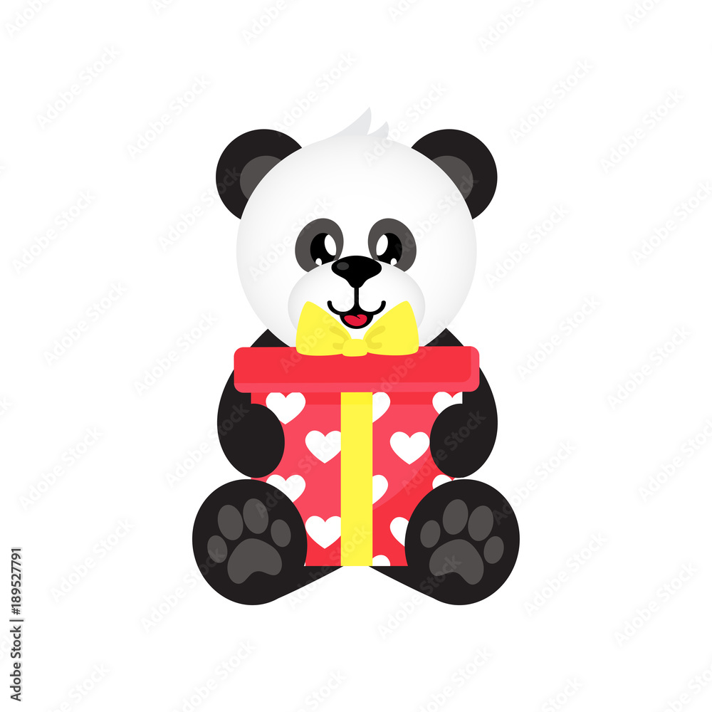 Fototapeta premium kreskówka śliczna panda z siedzącym prezentem