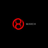 Eight march, happy international womens day, abstract minimal vector logo template on black background.