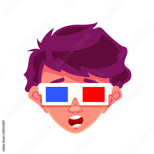 Cute young boy with cinema eyeglasses, vector illustration isolated on white background