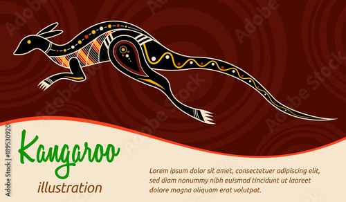 Kangaroo. Aboriginal style. Vector abstract color illustration. Flyer, card template.